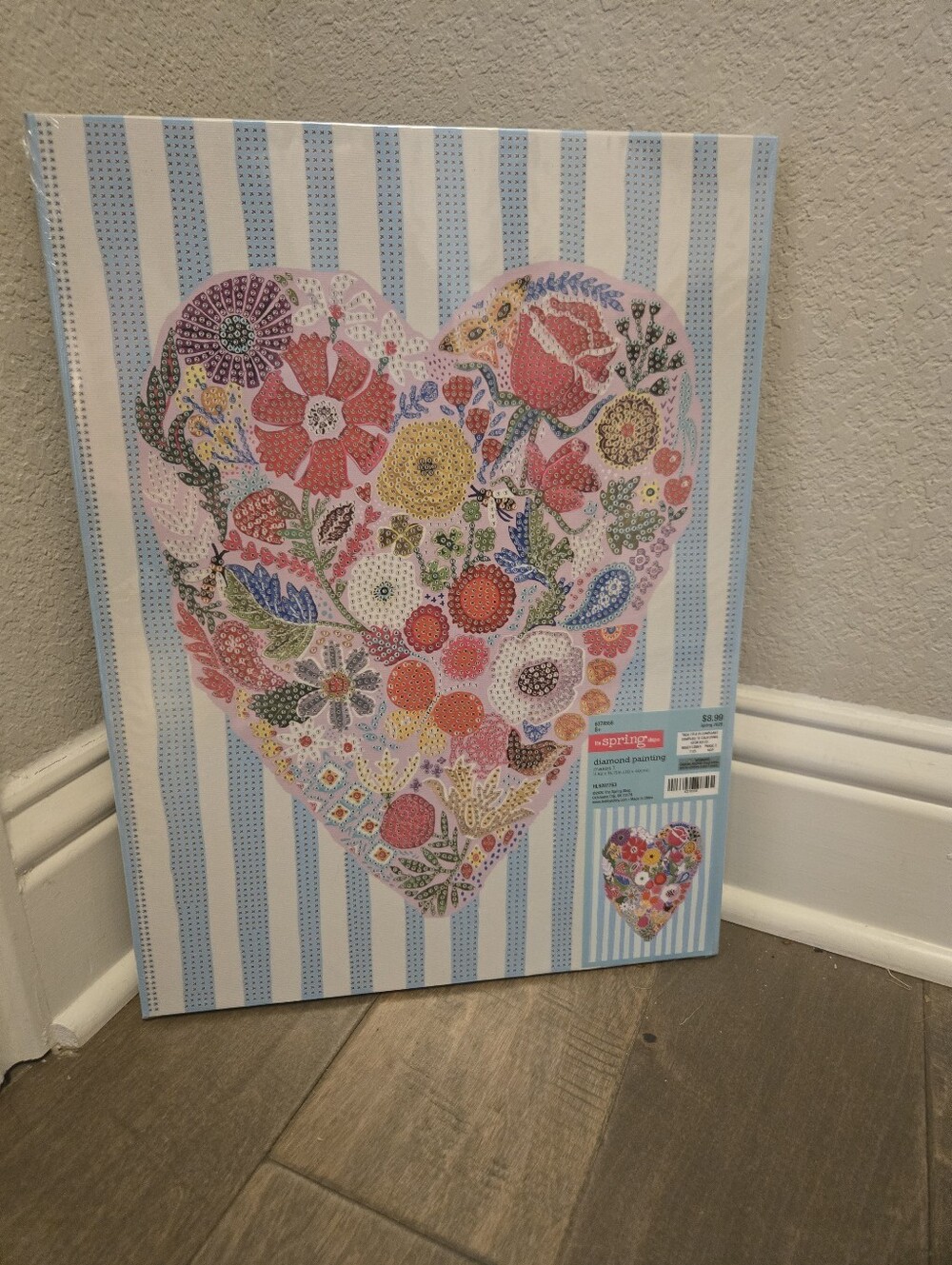 Diamond Art, Diamond Painting Mounted On Canvas, Heart & Stripes, Full Kit New